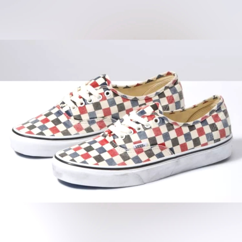 Washed Checkerboard Lace-up Vans (Blue and Red)